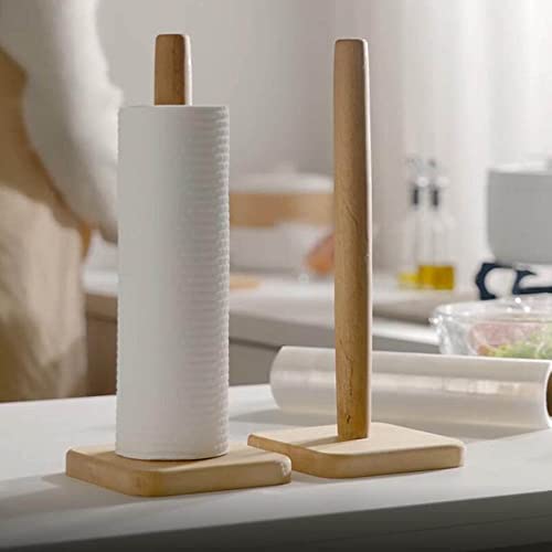 Wooden Paper Towel Holder Countertop Vertical Tissue Holder Rack Bamboo Kitchen Paper Towel Stand