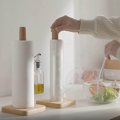 Wooden Paper Towel Holder Countertop Vertical Tissue Holder Rack Bamboo Kitchen Paper Towel Stand