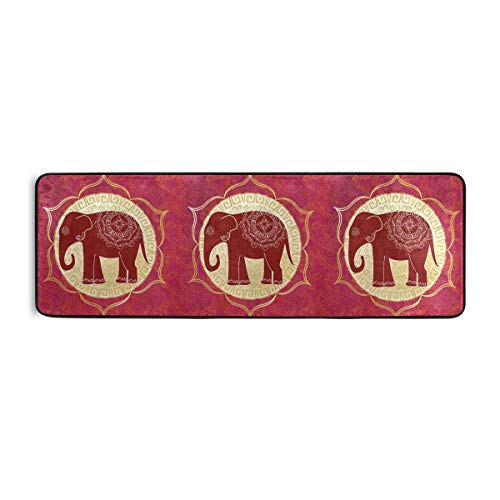 Indian Elephant with Mandalas Kitchen Rugs Non-Slip Soft Doormats Bath Carpet Floor Runner Area Rugs for Home Dining Living Room Bedroom 72" X 24"