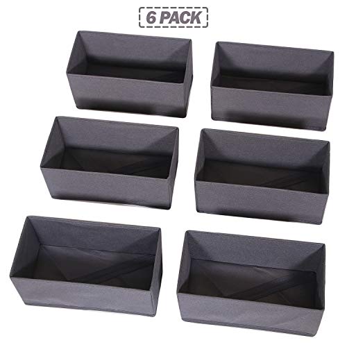 DIOMMELL 6 Pack Foldable Cloth Storage Box Closet Dresser Drawer Organizer Divider Fabric Baskets Bins Containers for Clothes Underwear Bras Socks Lingerie Clothing, Dark Grey 060