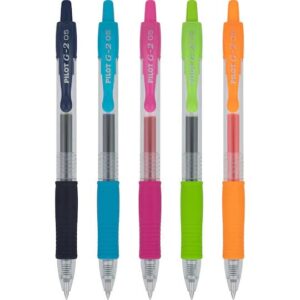 pilot g2 premium retractable gel-ink rolling ball pens, extra fine point (0.5mm), assorted, 5/pk (14132)