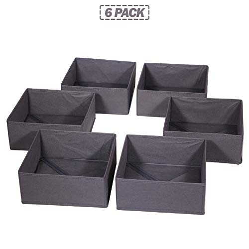 DIOMMELL 6 Pack Foldable Cloth Storage Box Closet Dresser Drawer Organizer Divider Fabric Baskets Bins Containers for Clothes Underwear Bras Socks Lingerie Clothing, Dark Grey 600