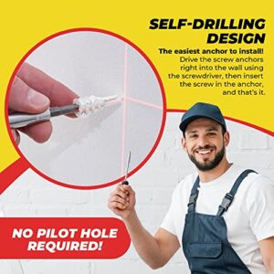 #8 Self Drilling Drywall Plastic Anchors with Screws - No Pre Drill Hole Preparation Required - 75 Lbs