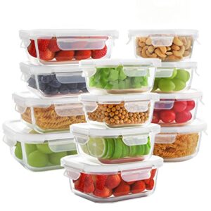 bayco 24 piece glass food storage containers with lids, glass meal prep containers, airtight glass lunch bento boxes, bpa free & leak proof (12 lids & 12 containers) - white