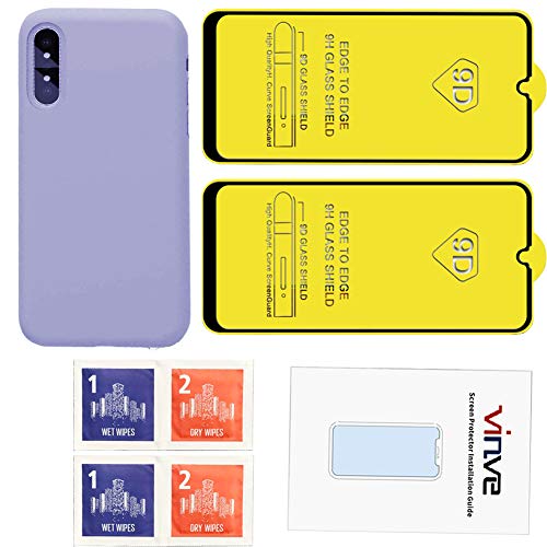 Vinve Samsung Galaxy A20 Case, Galaxy A30 Case, with Tempered Glass Screen Protector [2 Pack], Liquid Silicone Slim Soft Fit Drop Protection Case for Galaxy A20 (Purple)