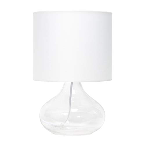 Simple Designs LT2063-CLW Small Glass Raindrop Bedside Table Lamp with White Fabric Shade, Clear