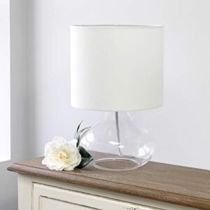 Simple Designs LT2063-CLW Small Glass Raindrop Bedside Table Lamp with White Fabric Shade, Clear