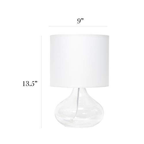 Simple Designs LT2063-CLW Small Glass Raindrop Bedside Table Lamp with White Fabric Shade, Clear