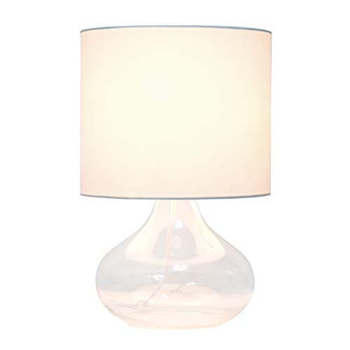 Simple Designs LT2063-CLW Small Glass Raindrop Bedside Table Lamp with White Fabric Shade, Clear