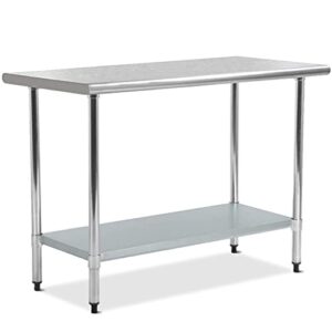 kitchen work table food prep table stainless steel nsf commercial worktable with adjustable shelf, 24 x 60 inches, scratch resistant heavy duty metal work tables for garage restaurant kitchen