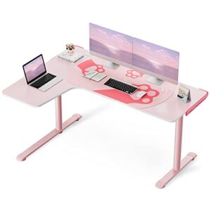 eureka ergonomic pink l shaped gaming desk, 60 inch large home office corner pc computer table study writing modern workstation girls female gifts l60 w mouse pad cable management, space saving, left
