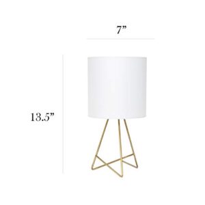 Simple Designs LT2066-GDW 13.5" Down to the Wire Metal Table Lamp with Fabric Shade, Gold with White Shade