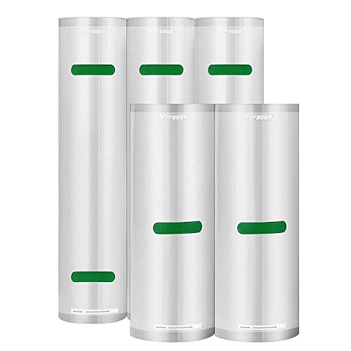 VIVOSUN Vacuum Sealer Rolls (3 Rolls 11”x16’ and 2 Rolls 8”x20’) for Food Saver, Seal a Meal, Commercial Grade Rolls for Sous Vide, BPA Free