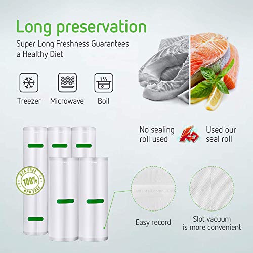 VIVOSUN Vacuum Sealer Rolls (3 Rolls 11”x16’ and 2 Rolls 8”x20’) for Food Saver, Seal a Meal, Commercial Grade Rolls for Sous Vide, BPA Free