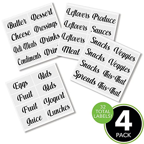 mDesign Home Organization Labels - Preprinted Label Stickers for Kitchen Pantry Storage and Cleaning - Household Organizing for Jars, Canisters, Containers, Boxes, or Bins - 32 Count - Clear/Black