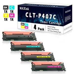 4 pack (bk+c+y+m clt-p407c toner cartridge replacement for clx-3185 318x clx-3185fn clx-3185fw clx-3185n clx-3180 clx-3186 clp-32x clp-320n clp-321 clp-325 clp-325w clp-326 series printer