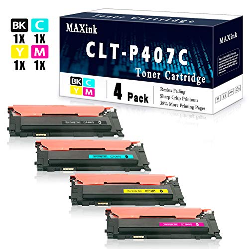 4 Pack (BK+C+Y+M CLT-P407C Toner Cartridge Replacement for CLX-3185 318x CLX-3185FN CLX-3185FW CLX-3185N CLX-3180 CLX-3186 CLP-32x CLP-320N CLP-321 CLP-325 CLP-325W CLP-326 Series Printer