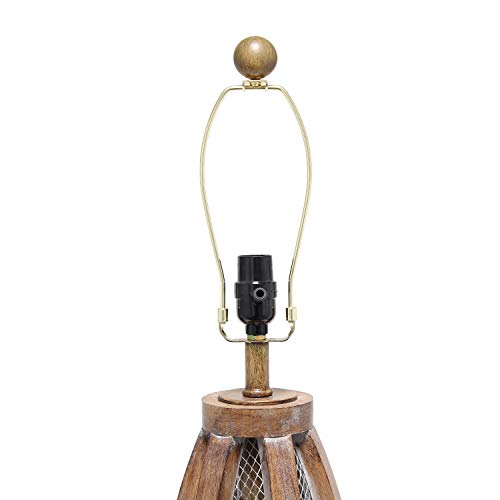 Elegant Designs LT3309-OWD Vintage Farmhouse Wood and Netted 2 Light Table Lamp, Old Wood