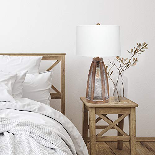 Elegant Designs LT3309-OWD Vintage Farmhouse Wood and Netted 2 Light Table Lamp, Old Wood