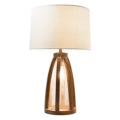 Elegant Designs LT3309-OWD Vintage Farmhouse Wood and Netted 2 Light Table Lamp, Old Wood