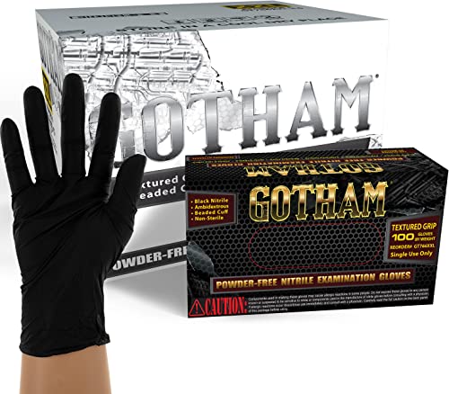 Gotham 4 Mil Black Nitrile Disposable Exam Gloves, Latex Free, Case/1000 (1000, X-Large)