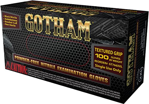 Gotham 4 Mil Black Nitrile Disposable Exam Gloves, Latex Free, Case/1000 (1000, X-Large)