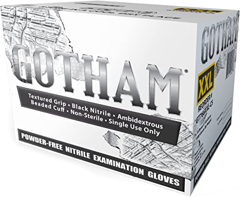 Gotham 4 Mil Black Nitrile Disposable Exam Gloves, Latex Free, Case/1000 (1000, X-Large)