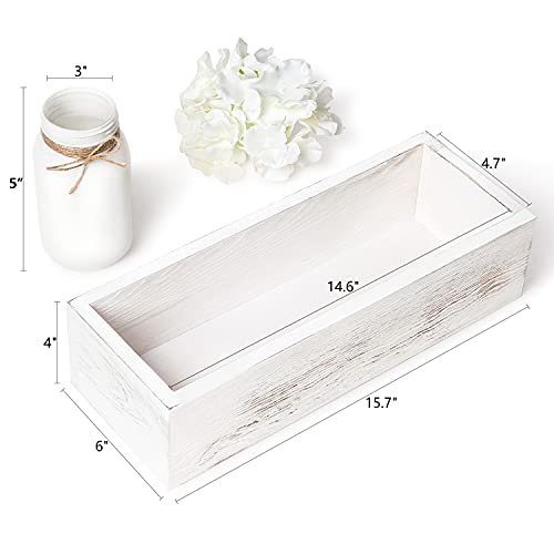 Mkono Bathroom Decor Box Toilet Paper Basket Wood Tank Topper Basket Holder with Mason Jar and Flower Bathroom Behind Toilet Top Storage Organizer Box Farmhouse Rustic Home Decor, White