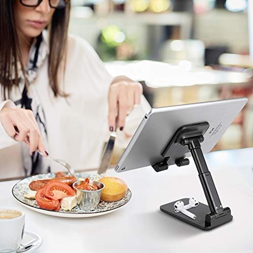 B-Land Adjustable Cell Phone Stand, Foldable Portable Phone Stand Phone Holder for Desk, Desktop Tablet Stand Compatible with iPhone 11 Pro XS Max XR X Samsung Galaxy S10 S9 & Tablets (Black)