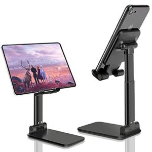 b-land adjustable cell phone stand, foldable portable phone stand phone holder for desk, desktop tablet stand compatible with iphone 11 pro xs max xr x samsung galaxy s10 s9 & tablets (black)