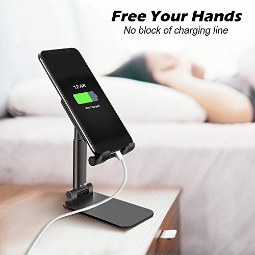 B-Land Adjustable Cell Phone Stand, Foldable Portable Phone Stand Phone Holder for Desk, Desktop Tablet Stand Compatible with iPhone 11 Pro XS Max XR X Samsung Galaxy S10 S9 & Tablets (Black)