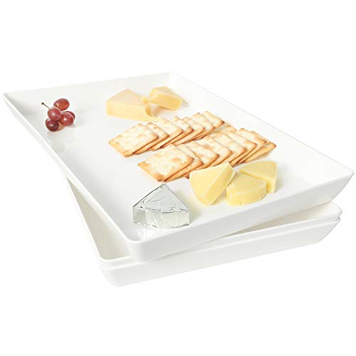 Youngever 3 Pack Plastic Serving Trays, Serving Platter for Parties, Sturdy ABS Material, 15 inch x 10 inch (White)