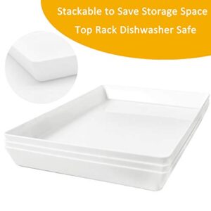 Youngever 3 Pack Plastic Serving Trays, Serving Platter for Parties, Sturdy ABS Material, 15 inch x 10 inch (White)