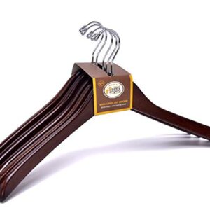 Quality Wooden Curved Coat Hangers, Suit Hangers, Smooth Solid Wood Pants Hangers, Swivel Hook, Coat, Jacket, (Walnut - Chrome Hook, 5)