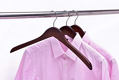 Quality Wooden Curved Coat Hangers, Suit Hangers, Smooth Solid Wood Pants Hangers, Swivel Hook, Coat, Jacket, (Walnut - Chrome Hook, 5)