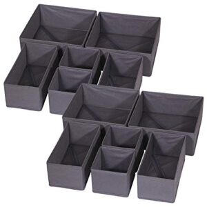 diommell 12 pack foldable cloth storage box closet dresser drawer organizer fabric baskets bins containers divider for baby clothes underwear bras socks lingerie clothing,dark grey 444