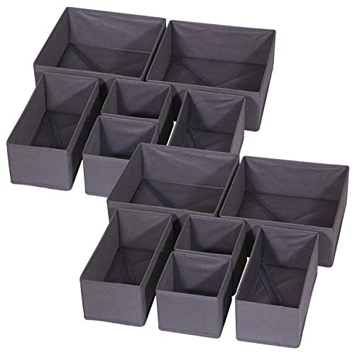 DIOMMELL 12 Pack Foldable Cloth Storage Box Closet Dresser Drawer Organizer Fabric Baskets Bins Containers Divider for Baby Clothes Underwear Bras Socks Lingerie Clothing,Dark Grey 444