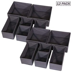 DIOMMELL 12 Pack Foldable Cloth Storage Box Closet Dresser Drawer Organizer Fabric Baskets Bins Containers Divider for Baby Clothes Underwear Bras Socks Lingerie Clothing,Dark Grey 444