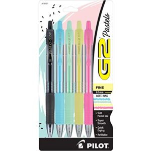 pilot g2 pastel gel pen, retractable, fine 0.7 mm, assorted pastel ink and barrel colors, 5/pack
