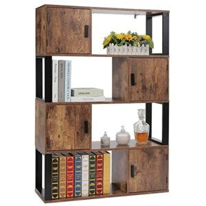 usikey 5 tier bookcase, rustic open bookshelf with 4 storage cabinet, shelving display book shelf for living room, home office, rustic brown