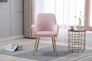 artechworks accent living dining room velvet arm chair club leisure guest lounge bedroom upholstered chair with gold metal legs, pink