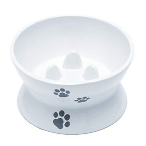 raised cat bowl elevated slow feeder solve vomiting melamine stress free pet feeder and waterer,backflow prevention, gift for cat