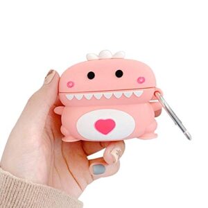 bontoujour airpods pro case, new super cute creative lovely standing round belly love heart baby dinosaur airpods case, soft silicone earphone protection skin for airpods pro +hook -pink