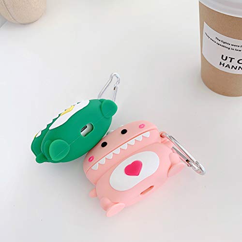 BONTOUJOUR AirPods Pro Case, New Super Cute Creative Lovely Standing Round Belly Love Heart Baby Dinosaur AirPods Case, Soft Silicone Earphone Protection Skin for AirPods Pro +Hook -Pink