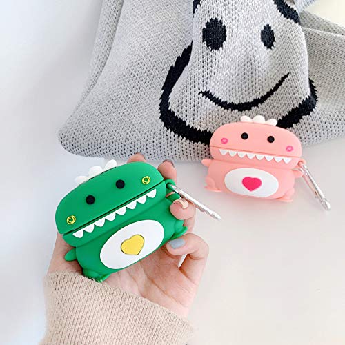 BONTOUJOUR AirPods Pro Case, New Super Cute Creative Lovely Standing Round Belly Love Heart Baby Dinosaur AirPods Case, Soft Silicone Earphone Protection Skin for AirPods Pro +Hook -Pink