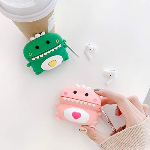 BONTOUJOUR AirPods Pro Case, New Super Cute Creative Lovely Standing Round Belly Love Heart Baby Dinosaur AirPods Case, Soft Silicone Earphone Protection Skin for AirPods Pro +Hook -Pink