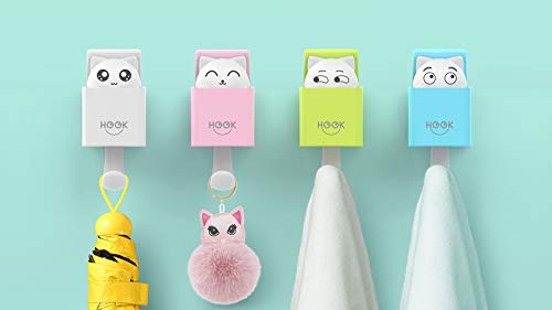 4 PCS Adhesive Wall Hooks Coat Hooks Wall Mounted Hanger Hat Hooks Entryway Wall Hangers Hooks Modern Wall Decoration for Coats, Hoodies, Hats, Scarves, Purses, Bath Towels, Clothing (Box-Cats)