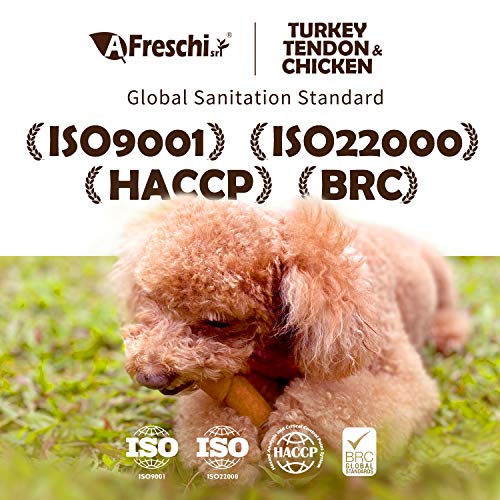 AFreschi Turkey Tendon and Chicken for Dogs, Premium All-Natural Joint Health Supplement containing Calcium, Good for Puppy Chew, Dog Treat, Hypoallergenic, Alternative to Rawhide (Small)