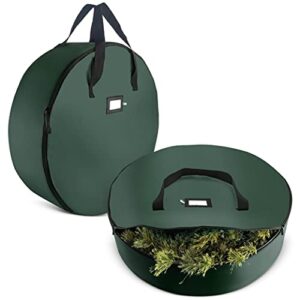 zober 2-pack christmas wreath storage bag 24" - artificial wreaths, durable handles, dual zipper & card slot, holiday xmas tear resistant storage container 420d oxford fabric