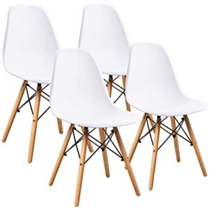 victone pre assembled mid century modern style dining chair dsw shell plastic chair kitchen, dining, living room side chairs, set of 4 (white)